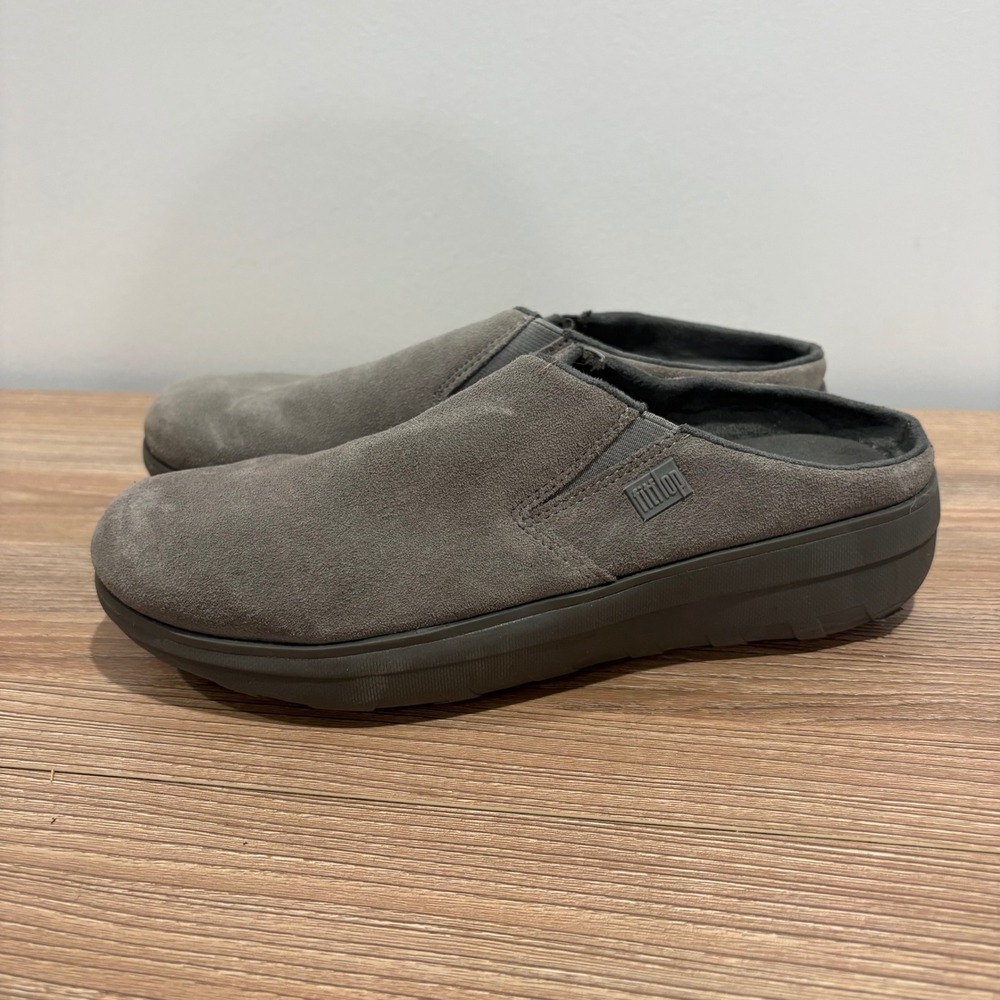 FitFlop Shuv Suede Clog Mules Womens Grey Size 8 Comfort Slip On Shoes